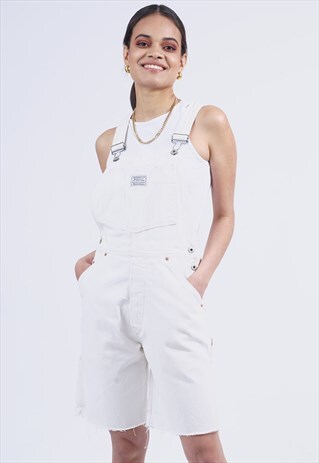 white denim dungaree shorts