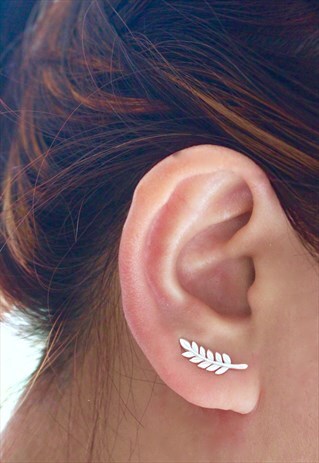 STERLING SILVER LEAF EAR CRAWLER, SILVER EAR CRAWLER