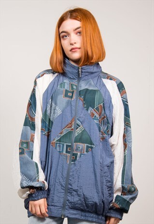 90'S VINTAGE BLUE ABSTRACT PATTERNED SHELL TRACKSUIT JACKET