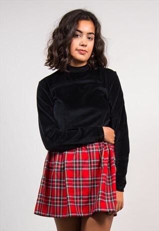 VINTAGE 90'S BLACK HIGH NECK VELVET LONG SLEEVE TOP