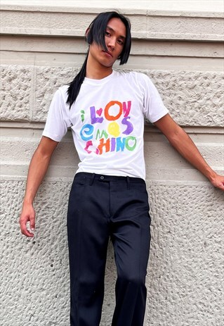 VINTAGE 90S MOSCHINO LOGO T SHIRTS IN WHITE LARGE