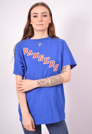 VINTAGE REEBOK RANGERS T-SHIRT TOP BLUE