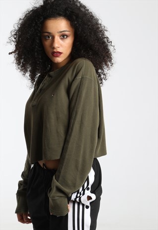 90S TOMMY HILFIGER CROPPED BUTTON UP LONG SLEEVE T-SHIRT