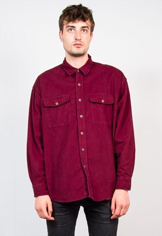 VINTAGE BURGUNDY PLAIN FLANNEL SHIRT