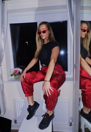 SKI TROUSERS CARGO TROUSERS RED SHINY 80S 90S 00S Y2K COOL