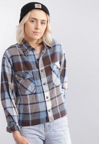 VINTAGE REWORKED CROPPED FLANNEL SHIRT Z1