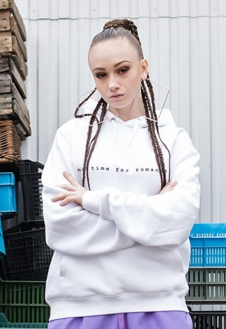 "NO TIME FOR ROMANCE" WHITE HOODIE
