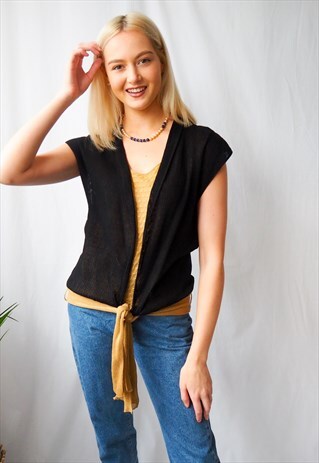 VINTAGE REVIVAL 1980'S CHRISTIAN DIOR TIE FRONT CARDIGAN