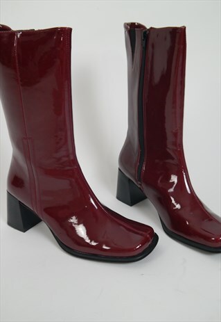 BRAND NEW VINTAGE 90S BURGUNDY GOGO ANKLE BOOTS