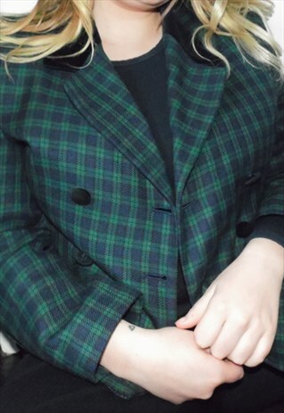 TARTAN BLAZER CHECK BLAZER VELVET COLLAR GREEN