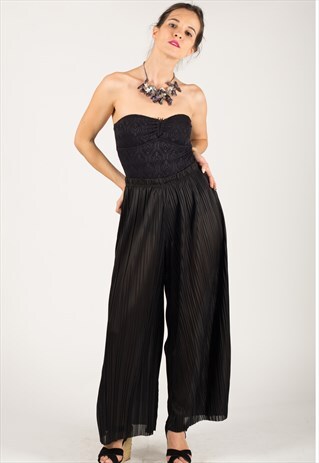PLEATED WIDE LEG TROUSERS (BLACK)
