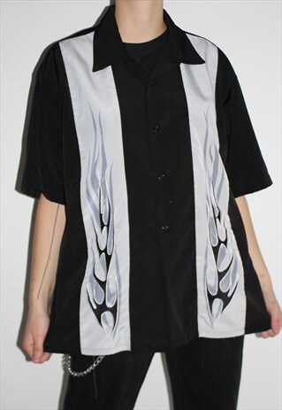 90S UNISEX TRIBAL FLAME BUTTON UP SHIRT
