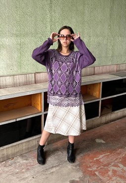 Vintage y2k crochet knitted rave cool jumper in purple