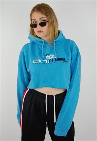 CROPPED SKY BLUE SKATER HOODIE DISTRESSED LOOK Y2K 00S