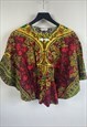 70's Ladies Vintage Blouse Folk Red Kimono Smock Style Top