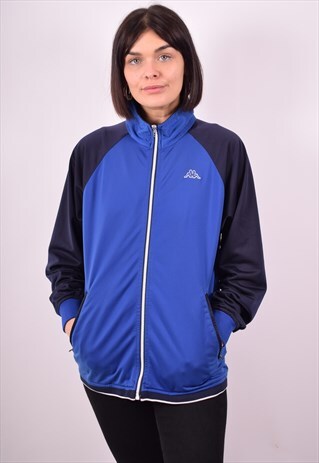 KAPPA WOMENS VINTAGE TRACKSUIT TOP JACKET MEDIUM BLUE 90S