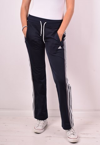 ADIDAS WOMENS VINTAGE TRACKSUIT TROUSERS SMALL NAVY BLUE 90S