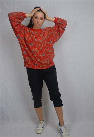 VINTAGE RED GRAPHIC FESTIVAL BLOUSE