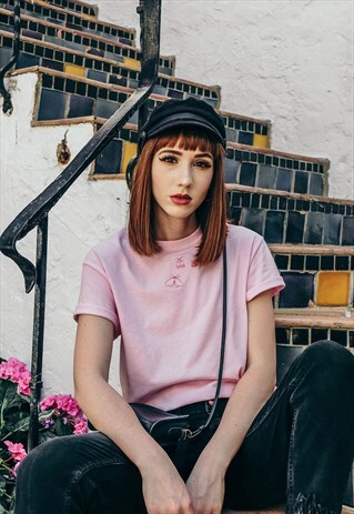 MINI MOTH BUG EMBROIDERED PINK T-SHIRT