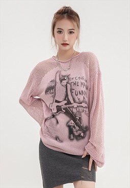 Sid Vicious sweater sheer knitted jumper punk mesh top pink