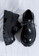 PLATFORM DERBY SHOES ROUND TOE CHUNKY GOING OUT SHOES BLACK