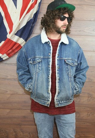 VINTAGE LEVI'S SHERPA DENIM JACKET BORG LINED XL 48