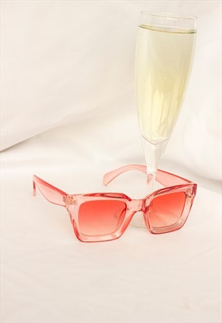 TRANSPARENT PINK CHUNKY BEVELLED SQUARE SUNGLASSES