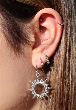 Sunburst Silver Charm Earrings