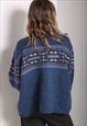 VINTAGE JAZZY ABSTRACT CRAZY PATTERNED CARDIGAN BLUE