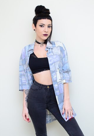 VINTAGE 90'S PASTEL ABSTRACT PATTERNED OVERSIZED SHIRT