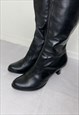 VINTAGE BLACK REAL LEATHER KNEE HIGH BOOTS