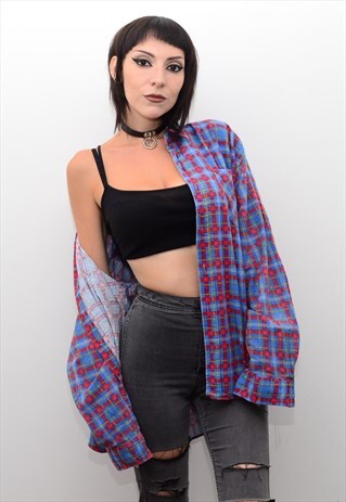 VINTAGE 90'S GRUNGE CHECKED FLANNEL SLOUCHY SHIRT