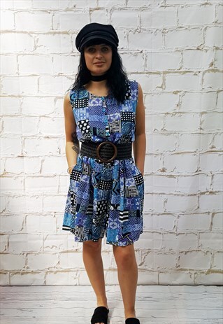 VINTAGE BLUE PRINT SLEEVELESS PLAYSUIT