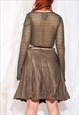 VINTAGE SKIRT Y2K FAIRYCORE FRILLY CREASED MIDI IN BROWN
