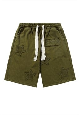Star patch board shorts skater crop pants in acid green