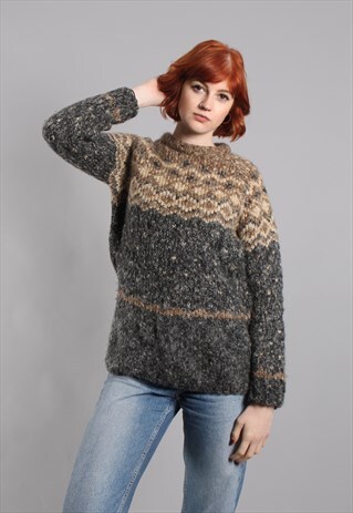 VINTAGE 80S NORDIC PATTERNED CHUNKY KNIT JUMPER