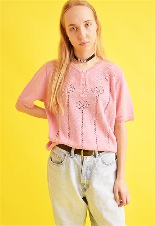 90'S RETRO KNIT PASTEL MOMS TOP BLOUSE