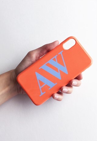 TERRACOTTA ORANGE AND POWDER BLUE PERSONALISED PHONE CASE