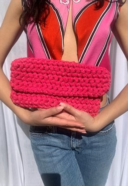 Vintage 70s Mini Hand Bag Purse Knitted Pink