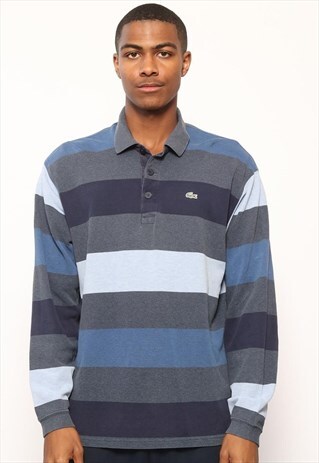 VINTAGE LACOSTE LOGO LONG SLEEVE POLO SHIRT BLUE