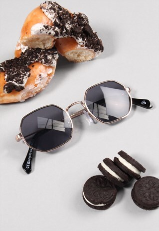 Black Thin Gold Framed Angled Aviator Sunglasses