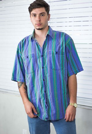 VINTAGE STRIPED SHIRT LOGO 90S L 9.9