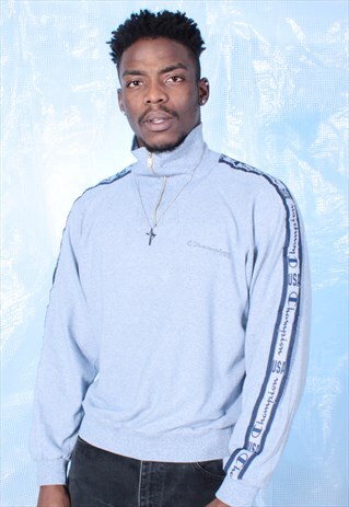 VINTAGE CHAMPION GREY AND NAVY 1/4 ZIPPED SWEATSHIRT