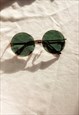 GREEN OVERSIZED ROUND CIRCLE WIRE FRAME SUNGLASSES