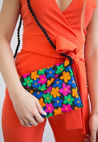 CROSS BODY FABRIC ENVELOPE BAG FLORAL MULTICOLOUR DESIGN
