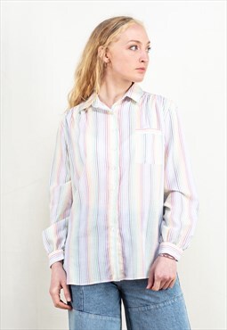 Vintage 90s Striped Shirt in White and Multi