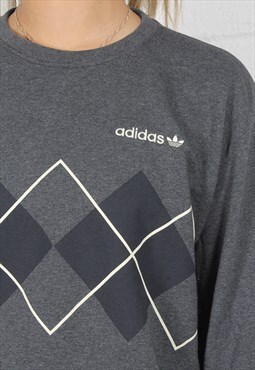 Vintage Adidas Sweatshirt in Grey with Spell Out Logo Small