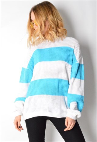 VINTAGE 90S BLUE WHITE STRIPED JUMPER