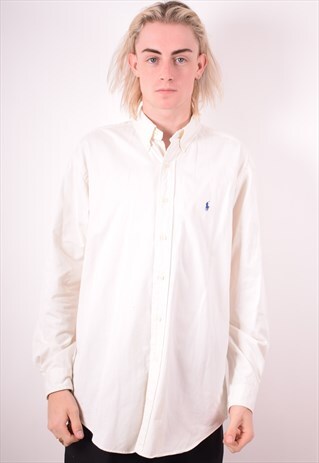 RALPH LAUREN MENS VINTAGE SHIRT MEDIUM WHITE 90S