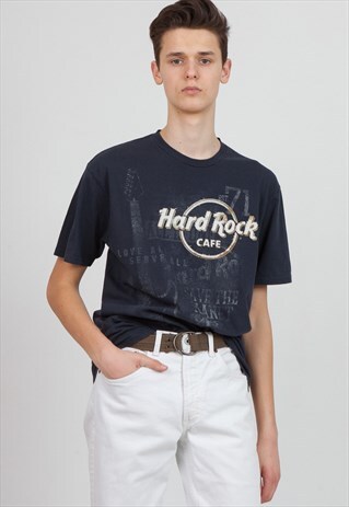 90S VINTAGE NAVY HARD ROCK CAFE CREW NECK COTTON T-SHIRT